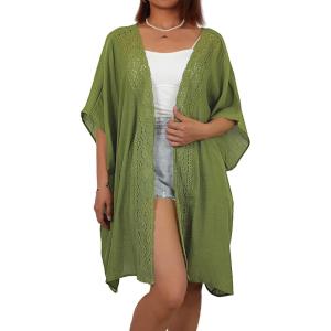 imageBsubseach Women Chiffon Kimono Cardigan Beach Cover Up Lace Swimsuit Coverup Open Front Casual Summer TopsArmy Green