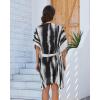 imageBsubseach Striped Kimono for Women 2025 Swimsuit Coverup Boho Beach Cover Up Open Front Cardigan Summer Short RobeBlack White
