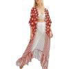 imageBsubseach Women Long Kimono Swimsuit Cover Ups Chiffon Maxi Cardigan Open Front Bathing Suit Lightweight Duster BeachwearRed
