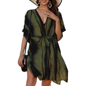 imageBsubseach Striped Kimono for Women 2025 Swimsuit Coverup Boho Beach Cover Up Open Front Cardigan Summer Short RobeBlack Green