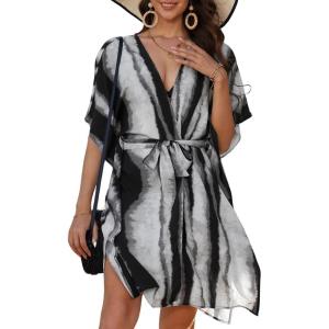 imageBsubseach Striped Kimono for Women 2025 Swimsuit Coverup Boho Beach Cover Up Open Front Cardigan Summer Short RobeBlack White