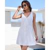 imageBsubseach Beach Cover Ups Dress  Women V Neck Swimsuit Coverup Elastic Waist Summer Coverups for Swimwear Mini DressesWhite