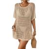 imageBsubseach Crochet Coverup for Women Mesh Swimsuit Cover Up Hollow Out Bathing Suit Beach Cover Ups with PocketsApricot