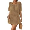 imageBsubseach Crochet Coverup for Women Mesh Swimsuit Cover Up Hollow Out Bathing Suit Beach Cover Ups with PocketsCamel