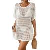 imageBsubseach Crochet Coverup for Women Mesh Swimsuit Cover Up Hollow Out Bathing Suit Beach Cover Ups with PocketsWhite