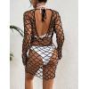 imageBsubseach Long Sleeve Fishnet Swimsuit Cover Up for Women Mesh Sheer Dress Sexy BeachwearBlack