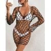 imageBsubseach Long Sleeve Fishnet Swimsuit Cover Up for Women Mesh Sheer Dress Sexy BeachwearBlack