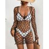 imageBsubseach Long Sleeve Fishnet Swimsuit Cover Up for Women Mesh Sheer Dress Sexy BeachwearBlack