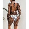 imageBsubseach Long Sleeve Fishnet Swimsuit Cover Up for Women Mesh Sheer Dress Sexy BeachwearBlack