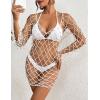 imageBsubseach Long Sleeve Fishnet Swimsuit Cover Up for Women Mesh Sheer Dress Sexy BeachwearWhite