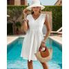 imageBsubseach Womens Swimsuit Eyelet Sleeveless Coverup Bathing Suit Cover Up V Neck Swim Cover Ups 2025 Summer Beach Tank DressWhite