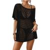 imageBsubseach Crochet Coverup for Women Mesh Swimsuit Cover Up Hollow Out Bathing Suit Beach Cover Ups with PocketsBlack