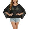 imageBsubseach Crochet Swimsuit Coverup for Women Batwing Sleeve Bathing Suit Swimwear Mesh Knit Tops Vacation OutfitsBlack