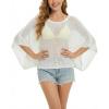 imageBsubseach Crochet Swimsuit Coverup for Women Batwing Sleeve Bathing Suit Swimwear Mesh Knit Tops Vacation OutfitsCream White