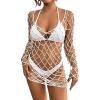 imageBsubseach Long Sleeve Fishnet Swimsuit Cover Up for Women Mesh Sheer Dress Sexy BeachwearWhite