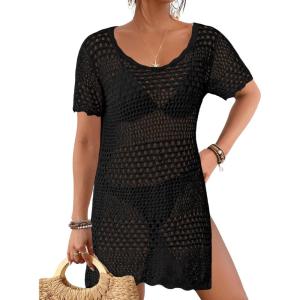 imageBsubseach Bathing Suit Cover Up for Women Hollow Out Crochet Coverups Beach Dress 2026 Vacation OutfitsBlack