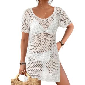 imageBsubseach Bathing Suit Cover Up for Women Hollow Out Crochet Coverups Beach Dress 2026 Vacation OutfitsWhite