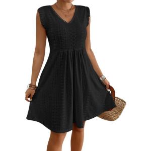 imageBsubseach Womens Swimsuit Eyelet Sleeveless Coverup Bathing Suit Cover Up V Neck Swim Cover Ups 2025 Summer Beach Tank DressBlack