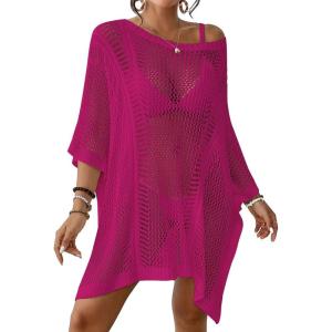 imageBsubseach Womens Swimwear Cover Ups for Bathing Suit Crochet Swimsuit Coverup Knit Beach Dresses Vacation OutfitsRose Red