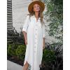 image:imageBsubseach Swimsuit Coverup for Women 2026 Casual Dresses Button Down Beach Dress Long Kimonos Cardigans with PocketsWhite