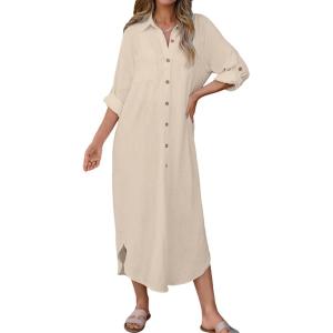 image:imageBsubseach Swimsuit Coverup for Women 2026 Casual Dresses Button Down Beach Dress Long Kimonos Cardigans with PocketsApricot