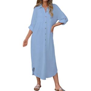 image:imageBsubseach Swimsuit Coverup for Women 2026 Casual Dresses Button Down Beach Dress Long Kimonos Cardigans with PocketsSky Blue