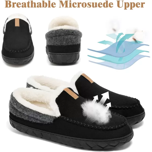 imageAkk Mens Winter Moccasin Slippers  Fuzzy House Memory Foam Warm Winter Bedroom Indoor Outdoor SlippersBlack