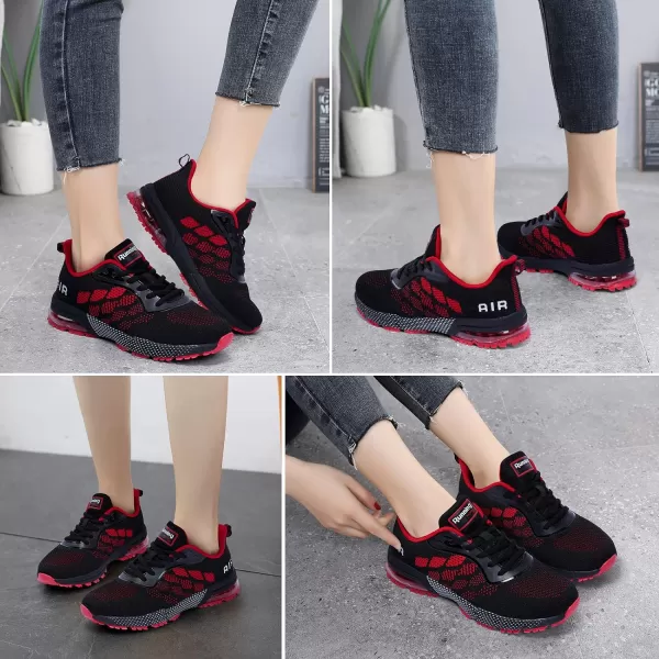 imageAkk Women Air Shoes Running Sneakers Tennis Walking Shoes Mesh Breathable Gym Work Fashion SneakersC BlackRed