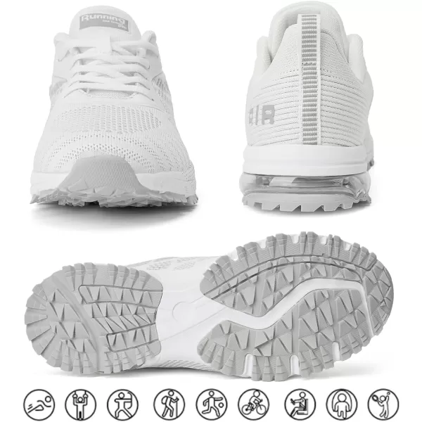 imageAkk Women Air Shoes Running Sneakers Tennis Walking Shoes Mesh Breathable Gym Work Fashion SneakersD WhiteGrey