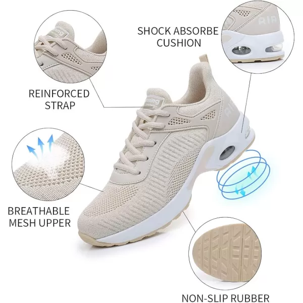 imageAkk Women Air Shoes Running Sneakers Tennis Walking Shoes Mesh Breathable Gym Work Fashion SneakersKbeige