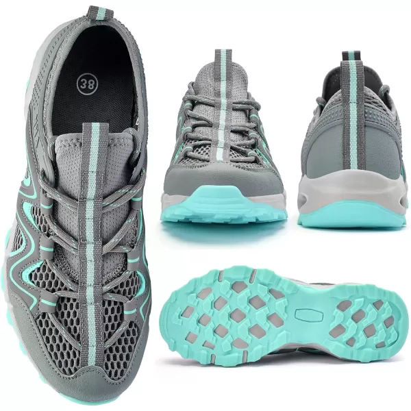 imageAkk Womens Hiking Water Shoes  MultiPurpose Quick Dry Sneakers Non Slip amp Lightweight amp Breathable for Outdoor Sport Travel Walking Tour Swim BeachAqua