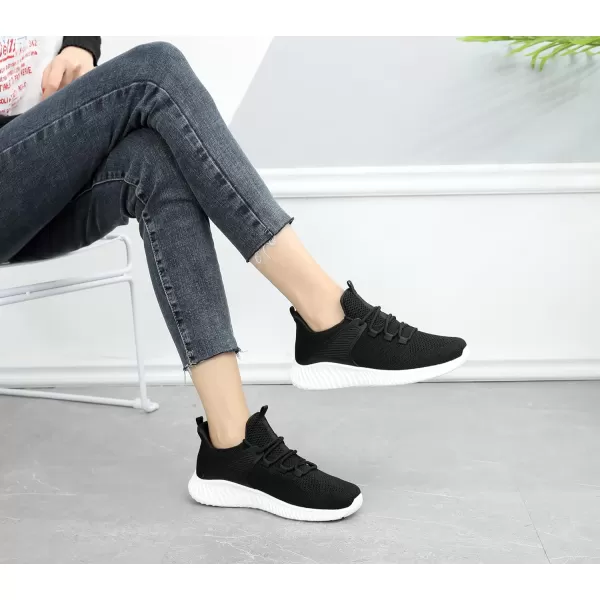 imageAkk Womens Running Workout Shoes  Non Slip Lightweight Gym Mesh Sneakers for Walking Tennis Training Outdoor SportBlackWhite