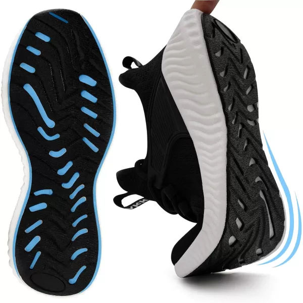 imageAkk Womens Running Workout Shoes  Non Slip Lightweight Gym Mesh Sneakers for Walking Tennis Training Outdoor SportBlackWhite