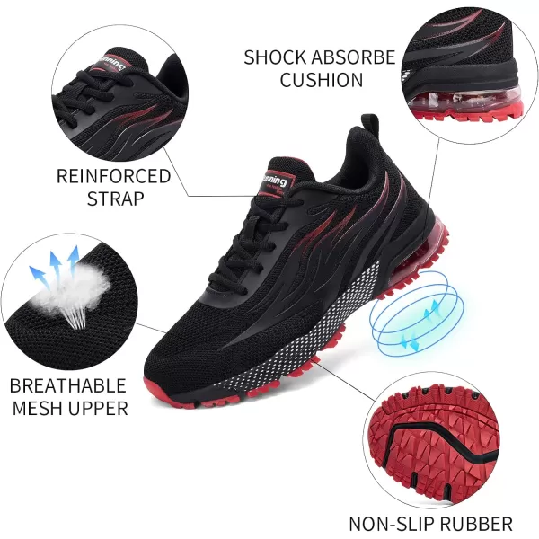 imageAkk Womens Sneakers Running Shoes  Air Cushion Non Slip Athletic Walking Tennis Shoes for Women Gym JoggingBlackRed
