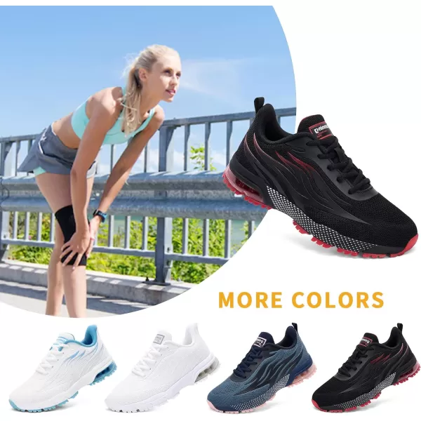 imageAkk Womens Sneakers Running Shoes  Air Cushion Non Slip Athletic Walking Tennis Shoes for Women Gym JoggingBlackRed