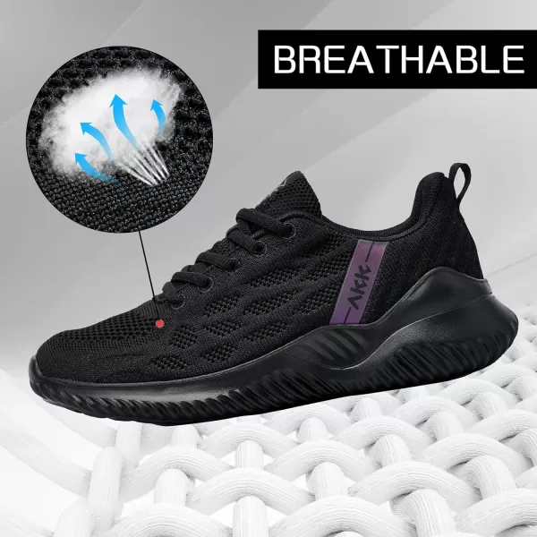 imageAkk Womens Sneakers Running Shoes  Walking Tennis Shoes Lightweight Breathable Memory Foam Sport Shoe for Nurses Gym Jogging TrainersAll Black