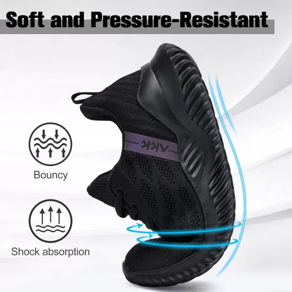 imageAkk Womens Sneakers Running Shoes  Walking Tennis Shoes Lightweight Breathable Memory Foam Sport Shoe for Nurses Gym Jogging TrainersAll Black