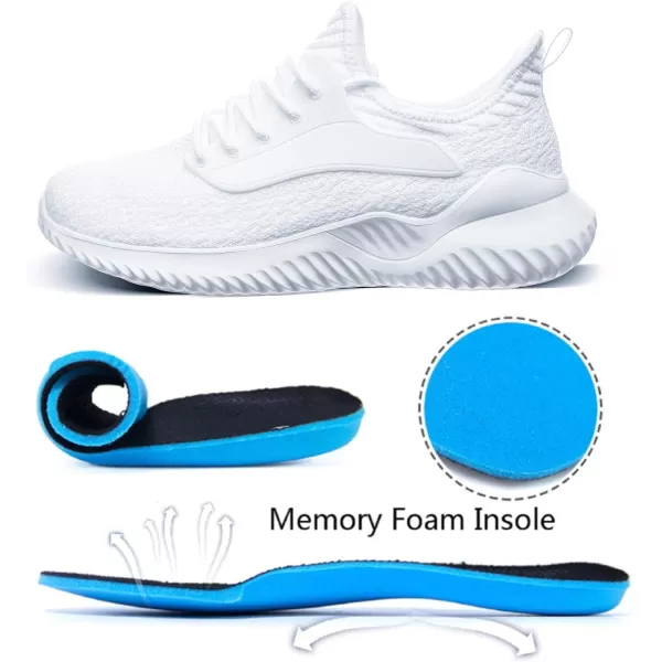 imageAkk Womens Walking Shoes  Slip On Tennis Running Shoes Memory Foam Lightweight Work Sneakers for Indoor Outdoor GymC09 White