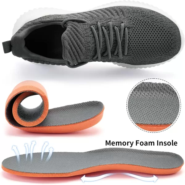 imageAkk Womens Walking Shoes  Slip On Tennis Running Shoes Memory Foam Lightweight Work Sneakers for Indoor Outdoor GymD07 Dark Grey