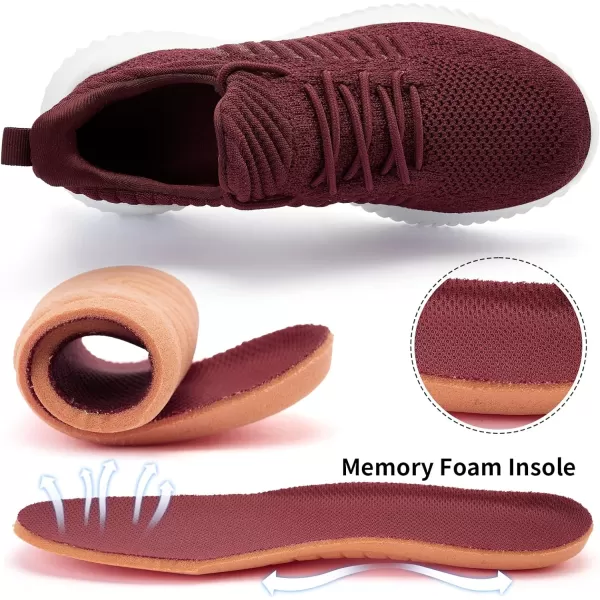 imageAkk Womens Walking Shoes  Slip On Tennis Running Shoes Memory Foam Lightweight Work Sneakers for Indoor Outdoor GymD07 Wine Red