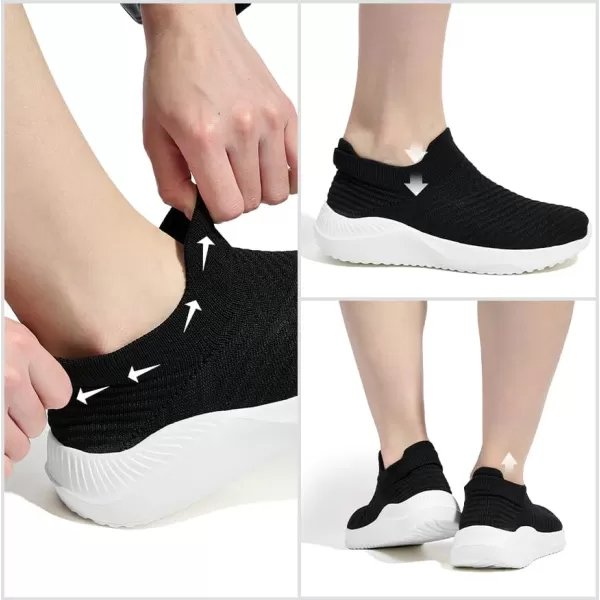 imageAkk Womens Walking Shoes Slip on Sneakers Comfortable Knitted Mesh Sneakers Lightweight Casual Work ShoesBlacka