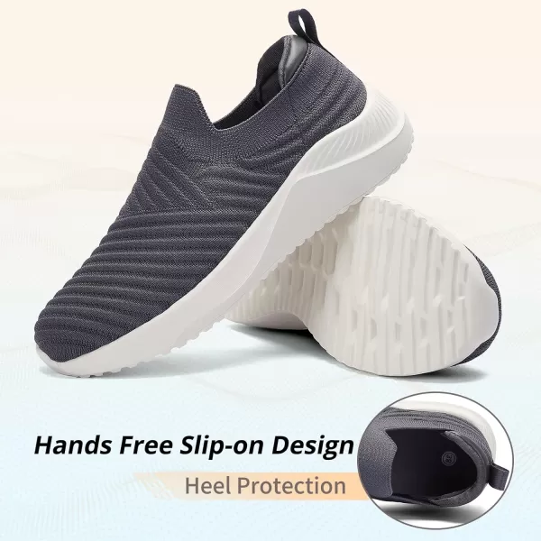 imageAkk Womens Walking Shoes Slip on Sneakers Comfortable Knitted Mesh Sneakers Lightweight Casual Work ShoesDark Grey