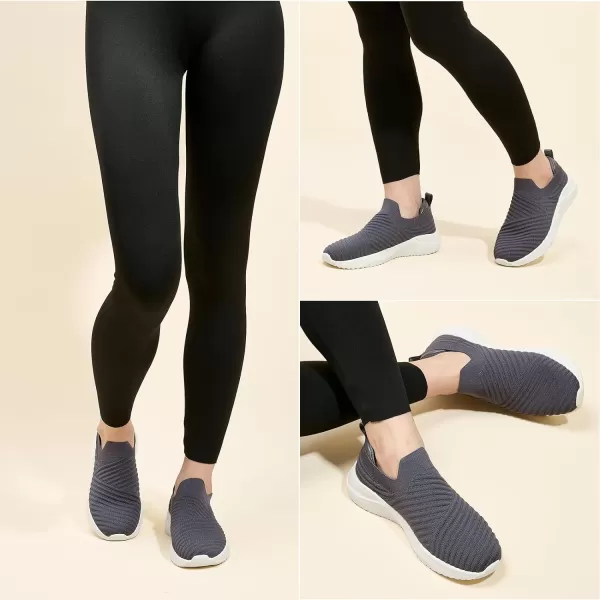imageAkk Womens Walking Shoes Slip on Sneakers Comfortable Knitted Mesh Sneakers Lightweight Casual Work ShoesDark Grey