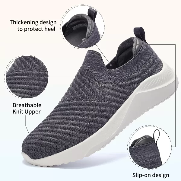 imageAkk Womens Walking Shoes Slip on Sneakers Comfortable Knitted Mesh Sneakers Lightweight Casual Work ShoesDark Grey