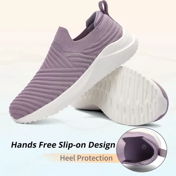 imageAkk Womens Walking Shoes Slip on Sneakers Comfortable Knitted Mesh Sneakers Lightweight Casual Work ShoesLight Purple