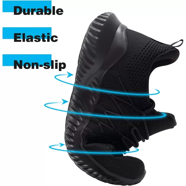 imageAkk Womens Walking Shoes Sneakers  Slip On Memory Foam Lightweight Workout Tennis Running Shoes19006allblack