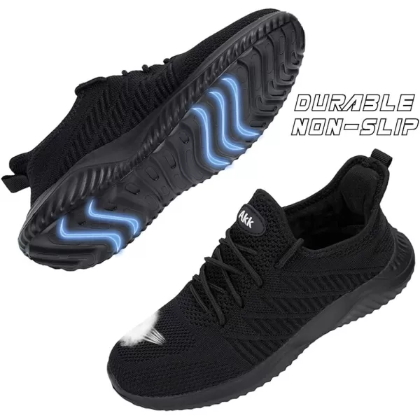 imageAkk Womens Walking Tennis Shoes  Slip On Memory Foam Lightweight Casual Sneakers for Gym Travel WorkB1803 Allblack