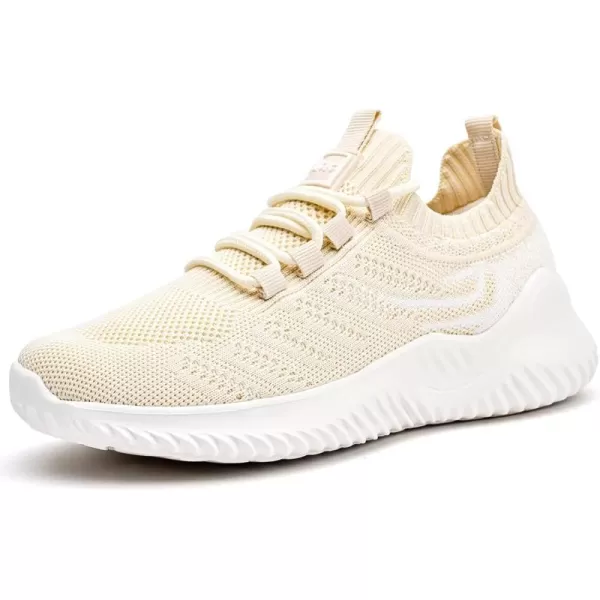 imageAkk Womens Athletic Walking Shoes  Memory Foam Lightweight Tennis Sports Shoes Gym Jogging Slip On Running SneakersBeige