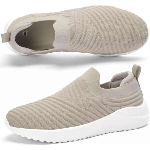 imageAkk Womens Walking Shoes Slip on Sneakers Comfortable Knitted Mesh Sneakers Lightweight Casual Work ShoesKhaki
