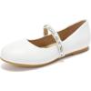 imageWhite Shoes for Girls Mary Janes Dress Flats Glitter School Uniform Ballet Flower Girl Shoe White Matte Little Kid Size 3